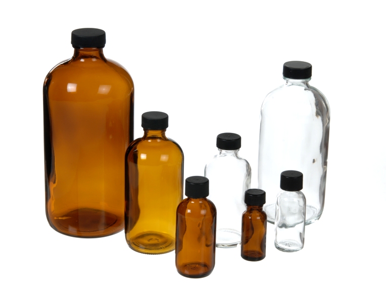 Boston Round Bottles Flint & Amber